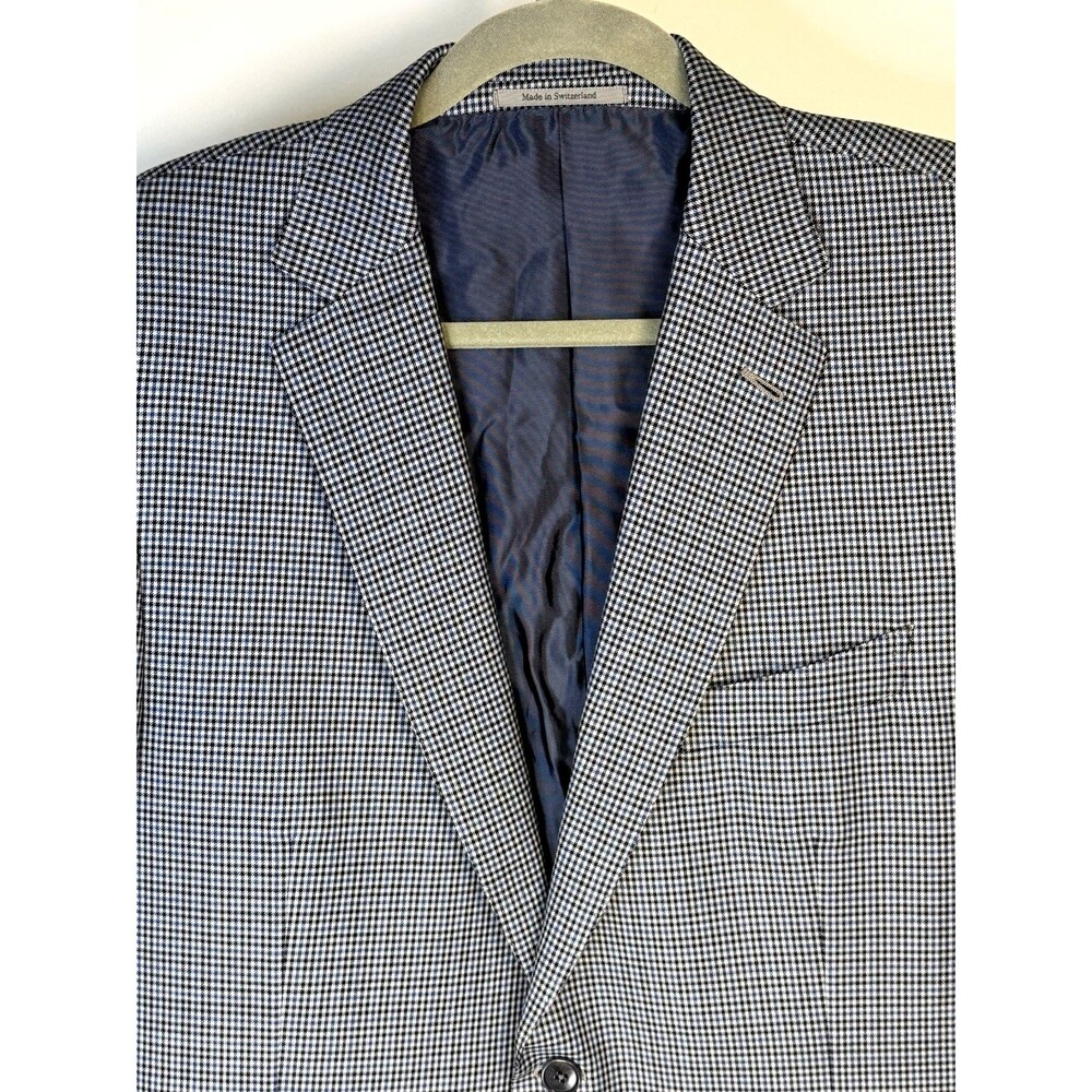 Ermenegildo Zegna Suit Jacket Mens 44R Wool Blue Microcheck Switzerland $1200